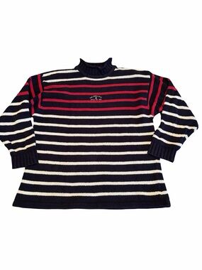 Faconnable Navy, White & Red Striped Turtleneck Sweater